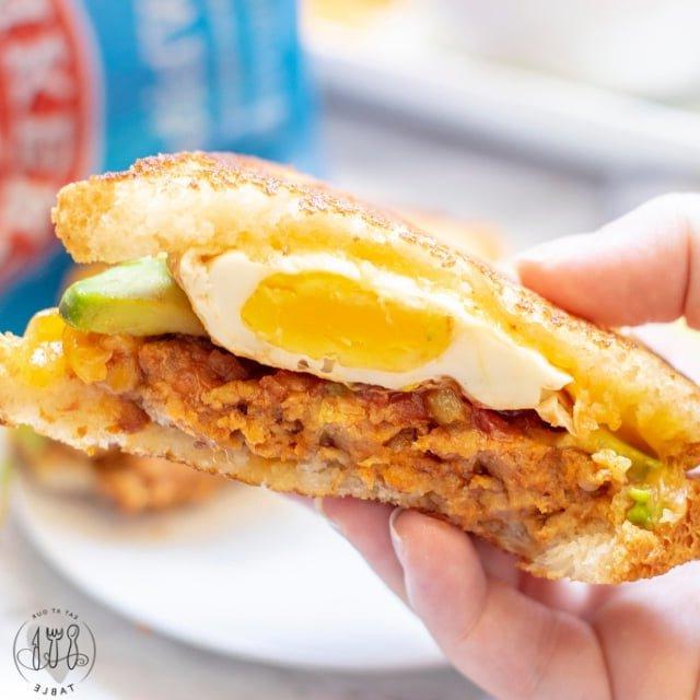 Inside of gluten free mexican breakfast sandwich